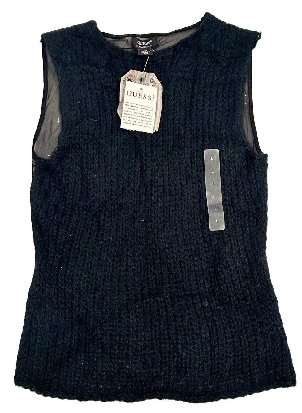 GUESS Women’s Black/Dark Blue Knit Sleeveless Top – Size Large – New With Tags